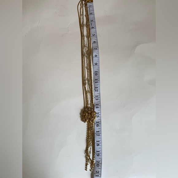 Long 28 Inch Muti Chain Necklace With Butterfly Pendant Gold Tone Rhinestones - Picture 10 of 10